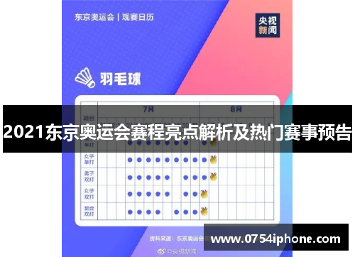 2021东京奥运会赛程亮点解析及热门赛事预告